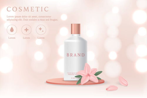 点击来源直接获取大图文件 粉色背景上带有花朵的化妆品产品广告模板 模板 3d质感矢量日化商品主图banner模板